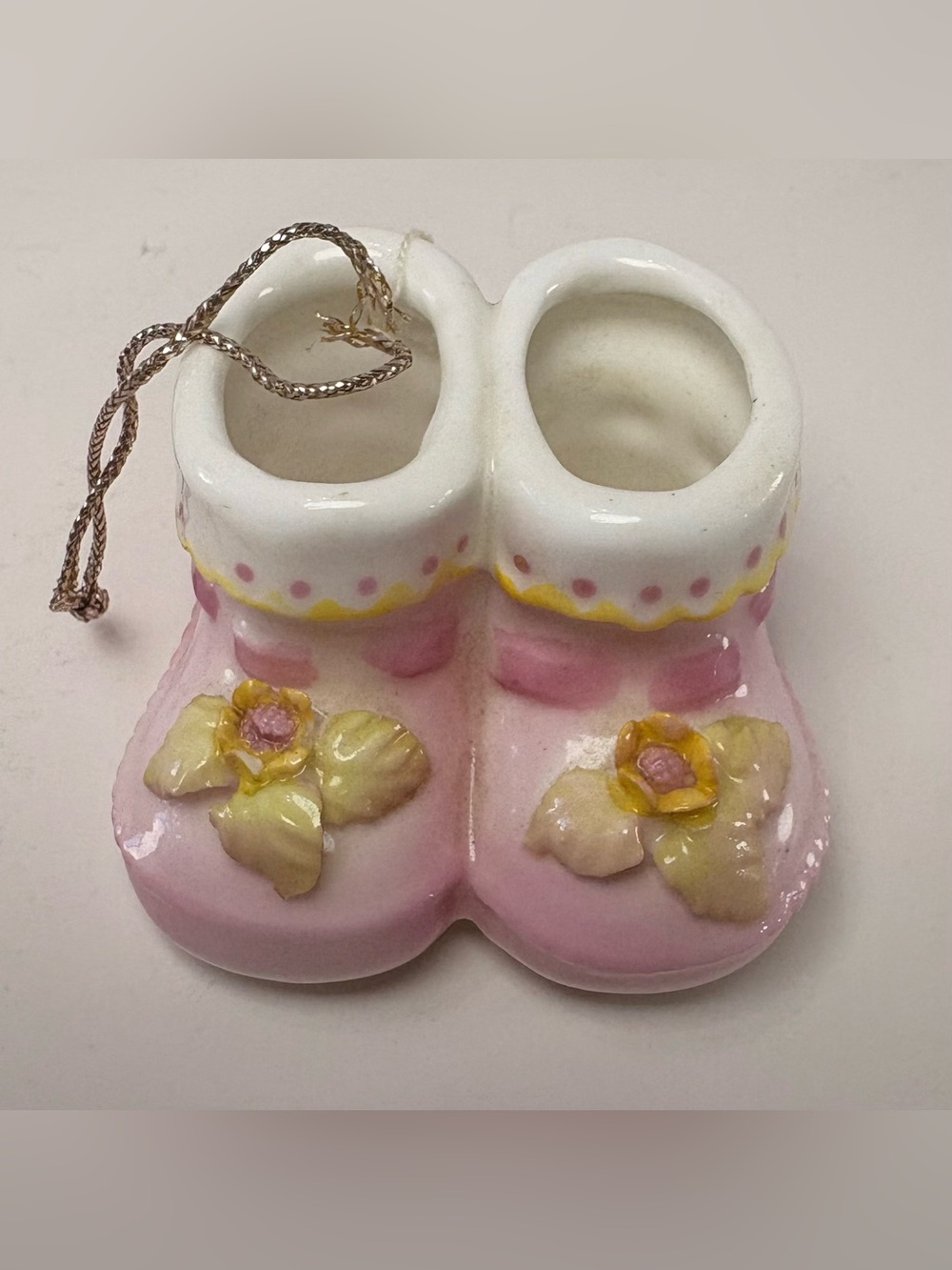 👶 Vintage Schmid Pink Baby Booties Bone China Hanging Ornament – Taiwan